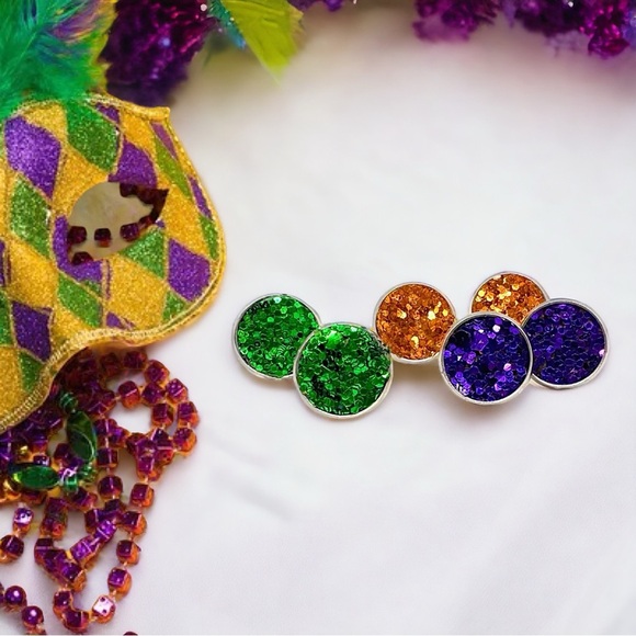 Sparkle & Shine: Mardi Gras Trio of Glitter Stud Earrings! NWT Studs - Picture 2 of 10